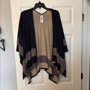 CAbi Navy and Tan Reversible Poncho Sweater